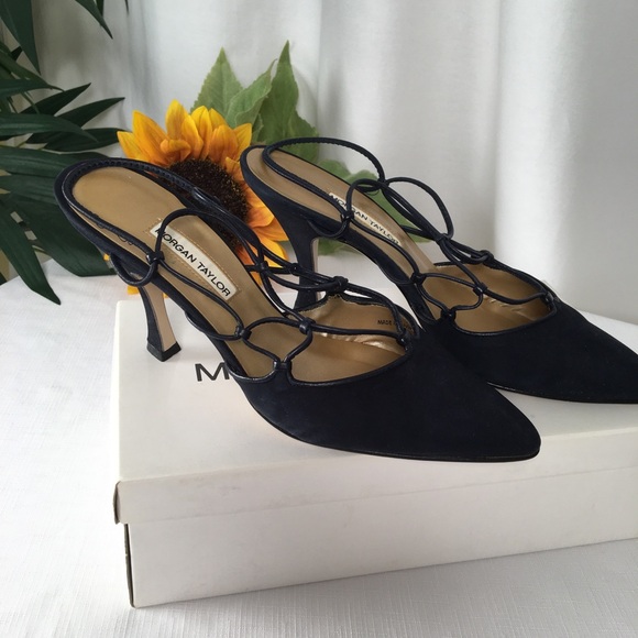 Morgan Taylor Slingback Blue Suede Heels - Picture 3 of 10